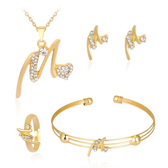 KC позолоченные горный хрусталь сердце M буква кулон ожерелье кольцо браслет серьги