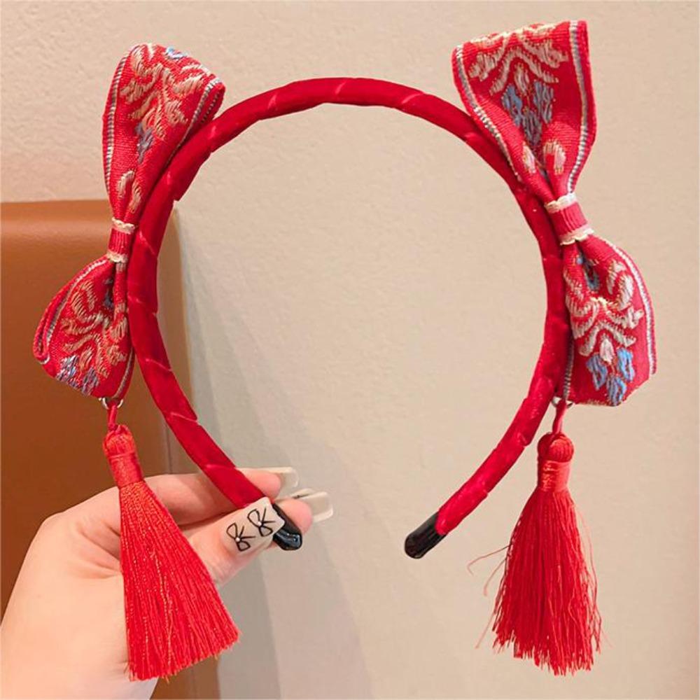 Tassel Chinese New Year Headwear Plush Ball Red Hairband Sweet Hanfu Hair Bun Hair Hoop Children