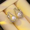 seniko 8-9mm Natural Freshwater Pearl Earrings Fashion Cubic Zirconia Clip Earrings For Women Girl Gift