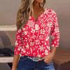 Women's T Shirt Tee Christmas Print Button 3/4 Sleeve Daily Weekend Fashion Basic V Neck Regular Top