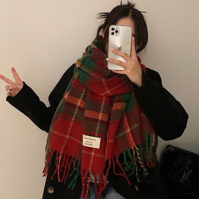 Новый рождественский клетчатый большой шарф утолщенный и универсальный новая шаль длинный студенческий теплый шарф