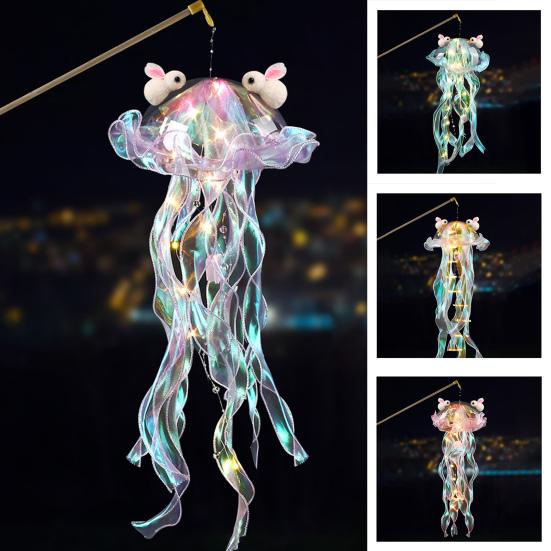 Colorful Jellyfish Lamp Portable Jellyfish Lantern with Handle LED Nightlight for Room Garden Porch