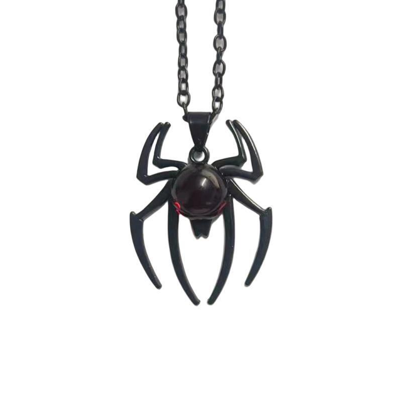 Black and Red Crystal Spider Pendant Necklace