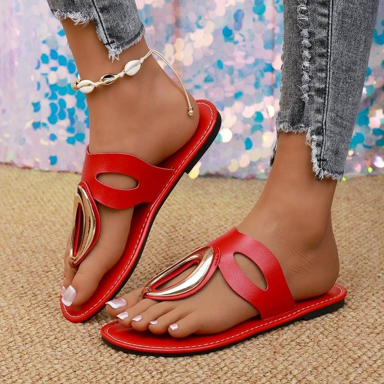 Сандалии женские туфли на плоской подошве женские модные металлические пряжки нескользящие повседневные римские туфли женские