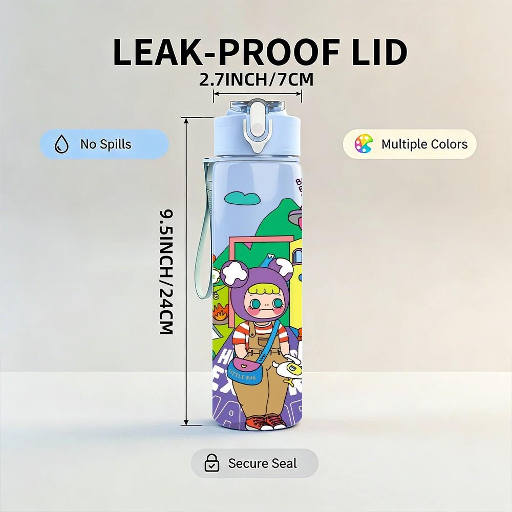 1PC Fairy House Fantasy Cartoon 750ml Color Plastic Sports Water Bottle Leakproof Flip Straw Lid Suitable for Sports Office Home Use