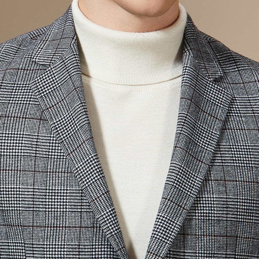 [Modal&High count Wool] Simple, Light Luxury plaid casual suit for men's autumn commuting single Western coat