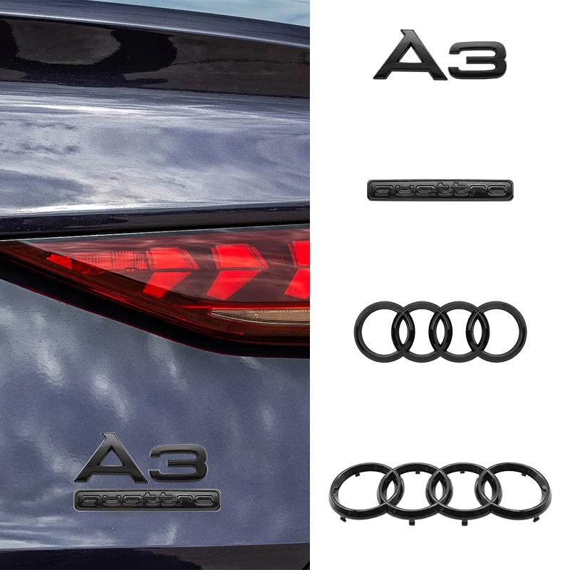 For A3 2010-2020 4Ring B ABS Car Styling Logo Hood Front Bonnet Grill Rear Trunk Emblem Sticker A3 Quarrto Emblem Accessories