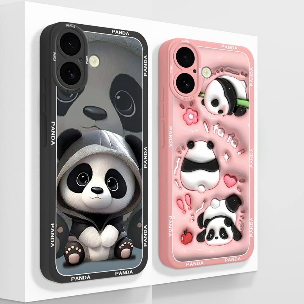 Cute Panda Case For iPhone 16 /16Plus/16Pro/16ProMax iPhone16+ Back Cover Sof Liquid Silicone Full Protection Bumper Funda Coque