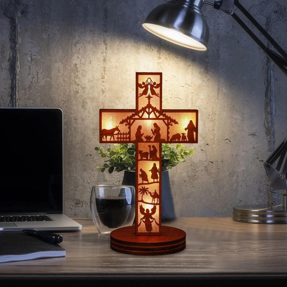 Vintage Desktop Cross Ornament Wooden Decoration Carving Hollow Decorations  Gift Giving