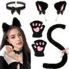4Pcs/Set Cat Costume Cosplay Accessories Set Plush Material Cat Ear Headband Bell Necklace Claw Gloves Tail Set