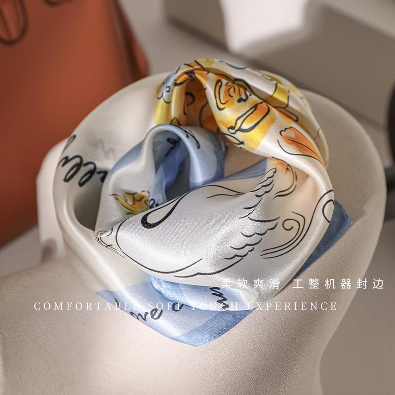 Silk small square scarf scarf women's spring and summer mulberry silk high-end versatile printing blue sunscreen neck protection neck silk scarf