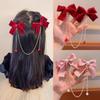 Pearl Chain Bow Tassel Hairpin Tassel Ribbon Bow Barrettes Vintage Bowknot Hair Clip  Party