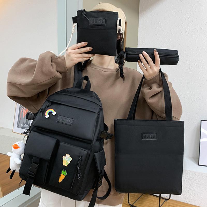 Академический стиль, школьный рюкзак для старшеклассников, женский рюкзак из четырех частей из холста