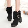 Women's Snow Boots Black Booties Suede Round Toe Ankle High Heels Shoes for Woman Elegant Heeled Gyaru Winter 2025 Novelty 39 Pu
