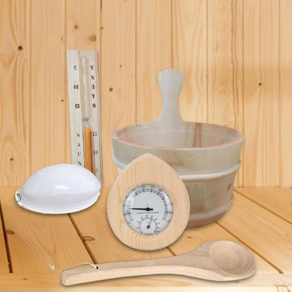 Набор аксессуаров для бани Термометр Деревянное ведро и ковш для купания Комплект