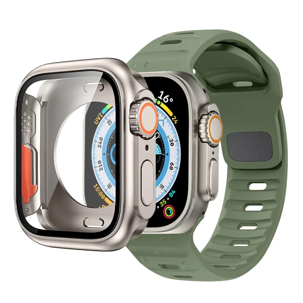 Чехол+Ремешок Для Apple Watch Ремешок 45мм 44мм 41 42 46мм Умный Силиконовый Браслет Iwatch Серия 5 6 Se 7 8 9 10 Заменить на Ультра Чехол