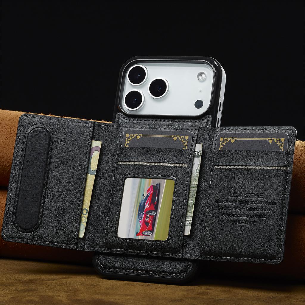LC.IMEEKE L5 For iPhone 17 Pro Max Magnetic Phone Case Leather Back Cover with Detachable Card Holder