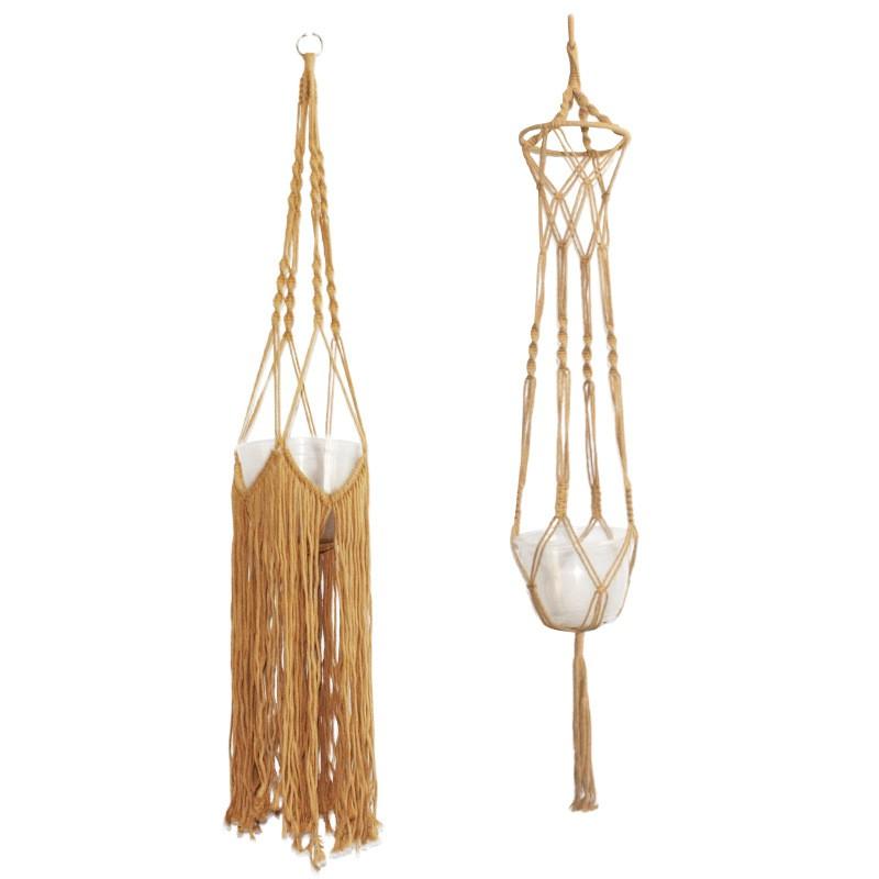 Handwoven Cotton Hanging Planter Basket Net Indoor Outdoor Garden Decor Modern Minimalist Style