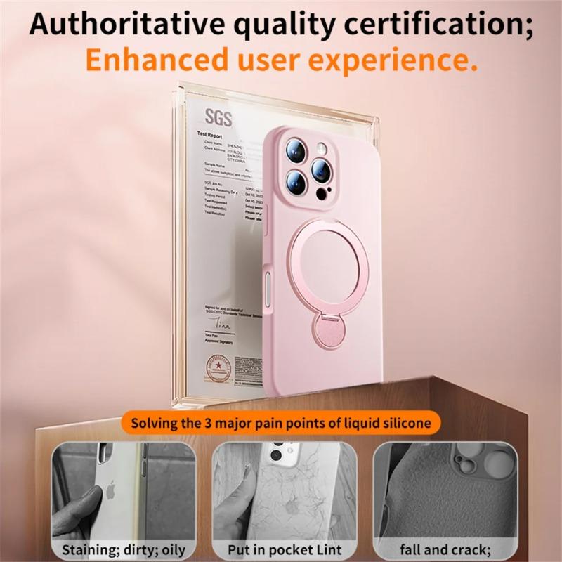 Магнитный чехол-держатель для телефона для iPhone Air 17 16 15 14 13 Pro Max для Magsafe Жидкий силикон 360° Вращающееся кольцо-подставка Защитная крышка
