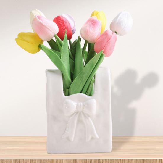 Керамическая ваза Yousheng с акцентом в виде банта Розовая Белая Бант/Сумка/Букет Цветочная ваза для гостиной Обеденной полки Стола Настольный декор