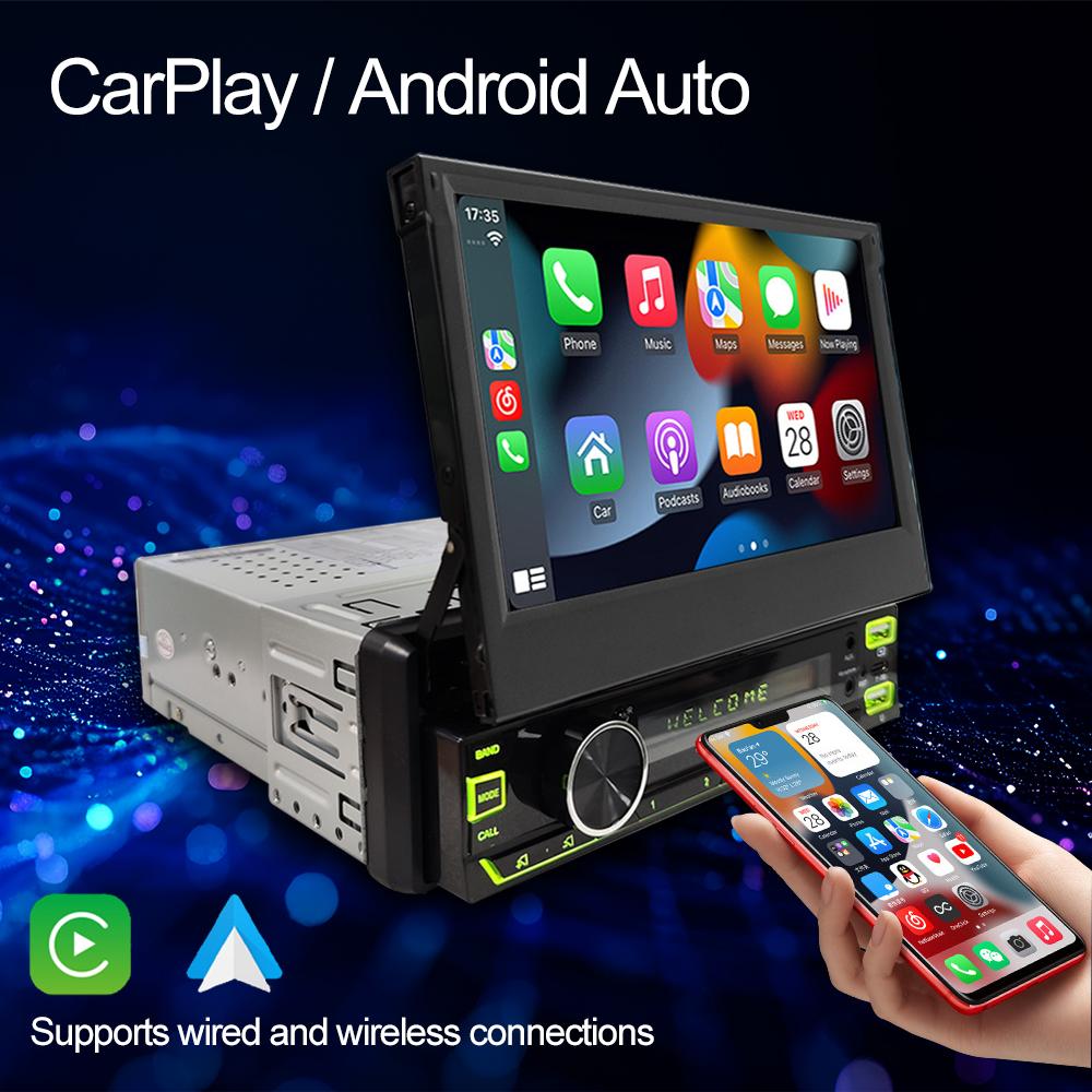 2+32GB Universal 1Din Android Car Radio 7 Inch Electric Retractable Screen Wireless Carplay Multimedia Player Autoradio Navigation GPS