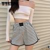Повседневные женские шорты в шахматном порядке, свободные модные женские спортивные шорты с высокой талией и широкими штанинами, универсальные женские спортивные шорты