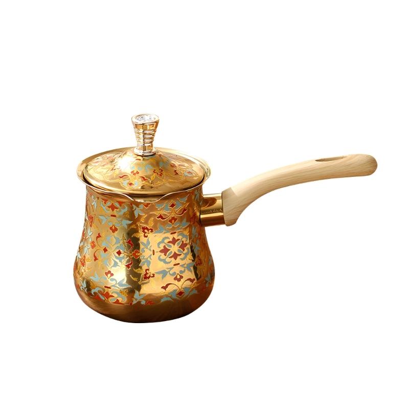 Steel Turkish Coffee Pot With Heat Resistant Wooden Handle For Brewing Coffee And Heating Milk Chocolate Butter Soup