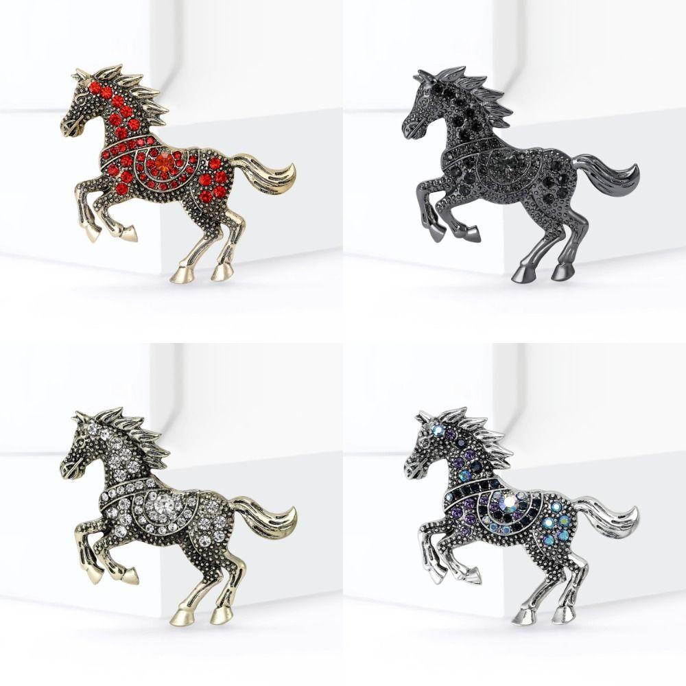 Casual Zodiac Animal Lapel Pins Luxury Metal Badge Pin Rhinestone Horse Brooches New Year Gifts