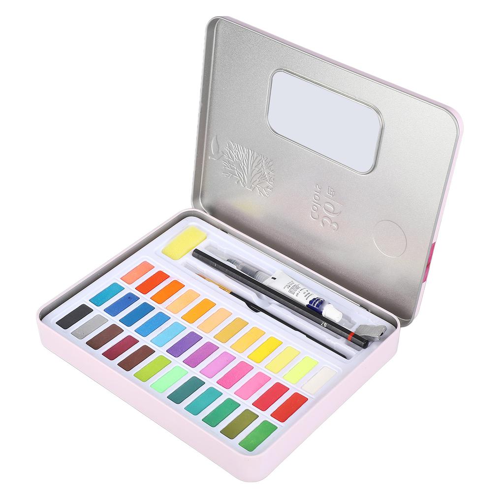 Water Color Paint 36 Bright Colors Quick Drying High Transparency Watercolor Paint Set with Pen Sponge Paper for Art