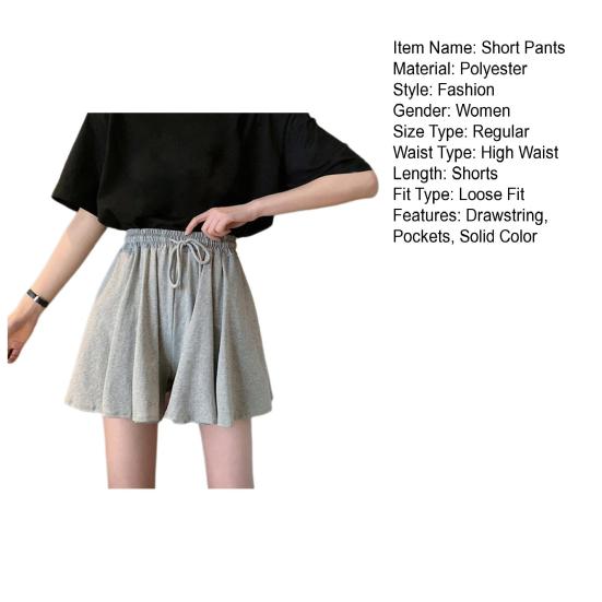 Женские повседневные шорты, эластичные регулируемые шорты с завязками, короткие брюки, сплошной цвет, дизайн с карманами, широкие плиссированные рабочие шорты