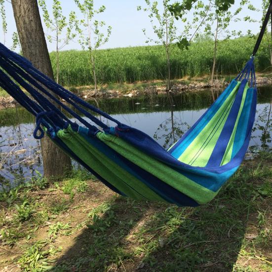 Уличный холщовый гамак с ремнем для переноски Портативный Сверхпрочный Одноместный Двухместный Кемпинг Сад Патио Балкон Веранда Задний двор Цветная полоска