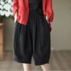 Women's High Waist Cotton Linen Shorts - Summer Casual Solid Color Wide Leg Five-Point Pants