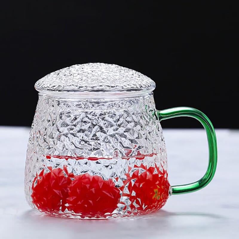Стеклянная кружка с крышкой, текстурированная под молоток, с рисунком ананаса
