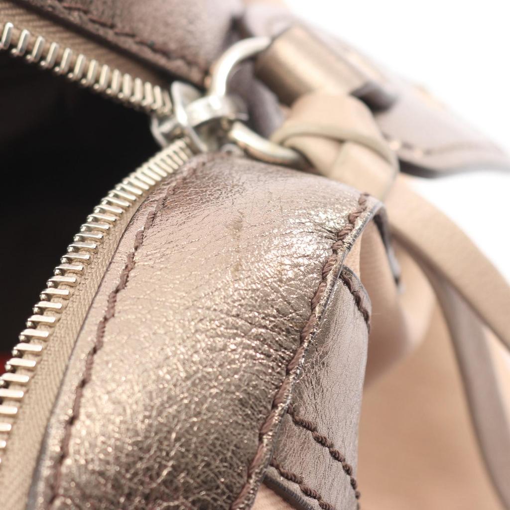 Used Chloe logo metallic Boston bag canvas leather Pink Khaki Used Women