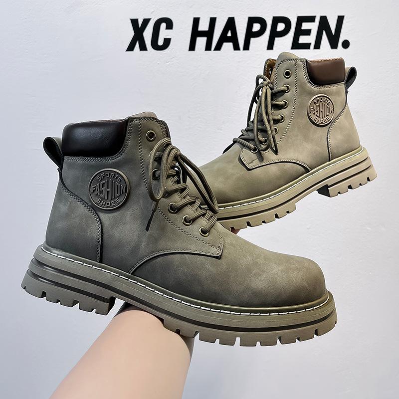 Пара резиновых ботинок для пары не отстой, бархатные ботинки с тиснением, универсальные мужские ботинки Мартина на толстой подошве, увеличивающие рост 6519-A