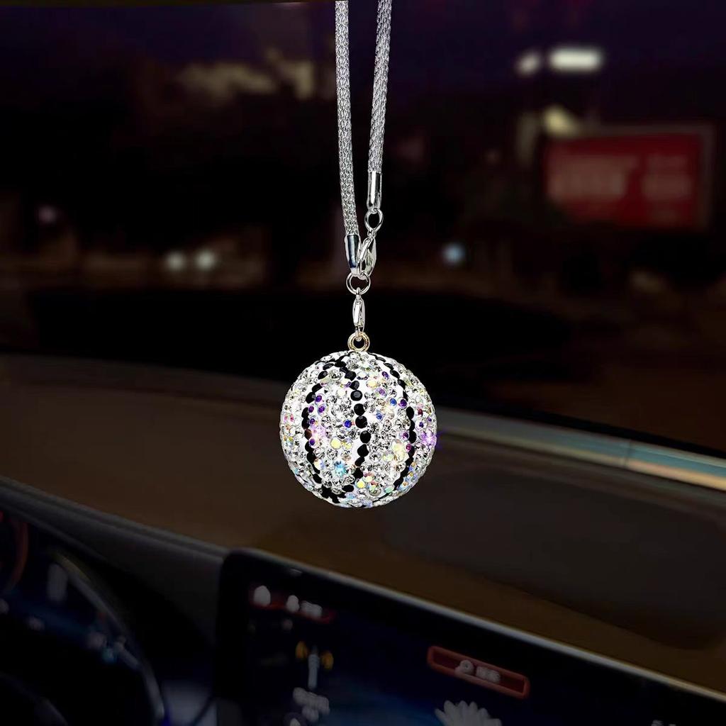 1x Bling Rhinestone Football Car Pendant, Crystal Soccer Rearview Mirror Hanging Ornament,6 Colors