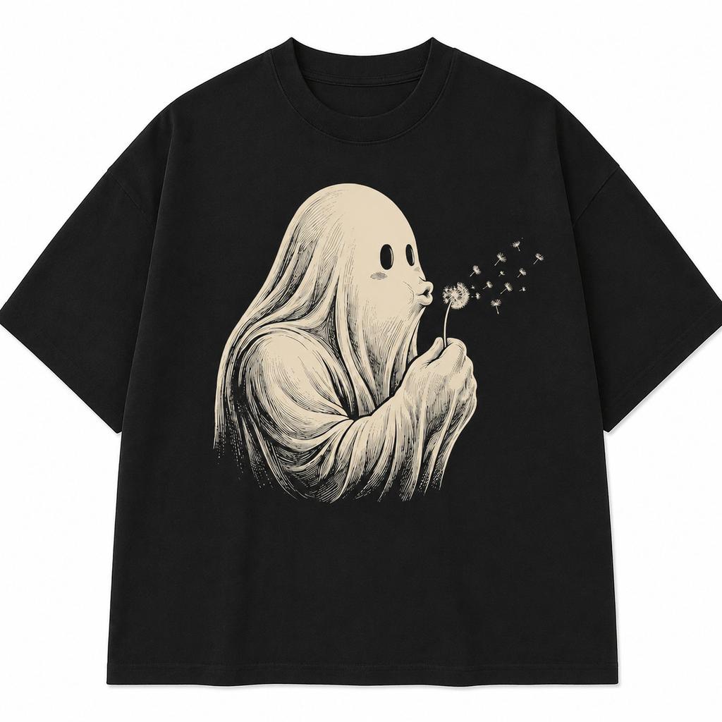 Ghost Blowing Dandelion Shirt Cute Vintage Halloween Fall Graphic Tee