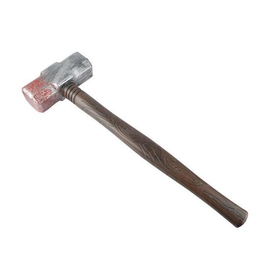 Retro Wood Grain Hammer Plastic Fake Prop, Lightweight Sledge for Halloween Costume Role Play Tool Accessory, Spooky Faux Blood Weapon Cosplay, Scary