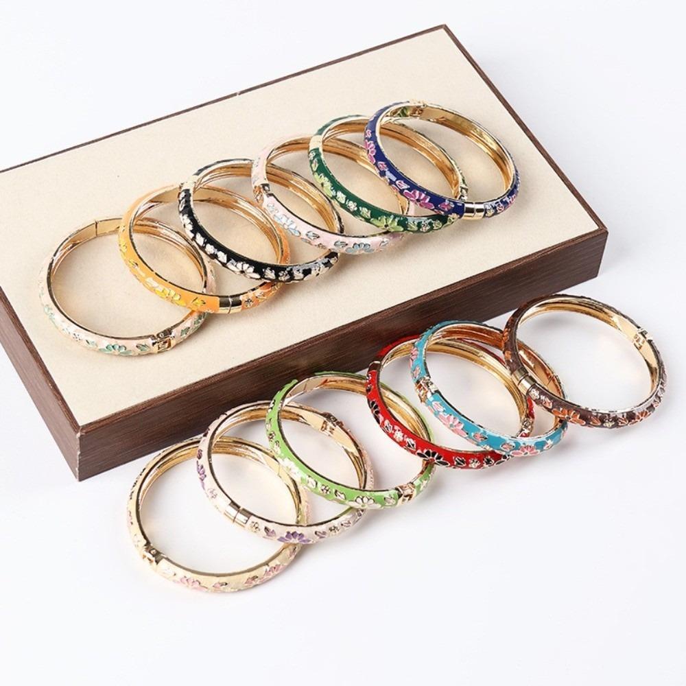 Enamel Flower Bangle Traditional Women's Hand Bracelet Bohemian Vintage Cloisonne Bangle Ladies