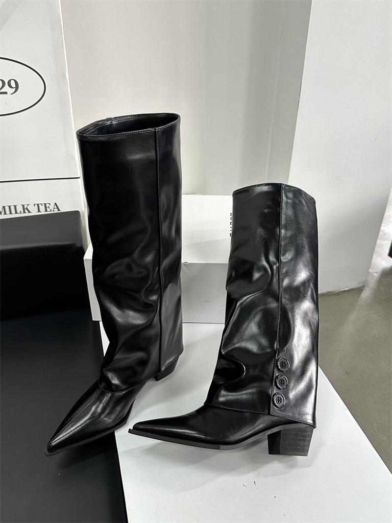 IPPEUM Коричневые ковбойские сапоги до колена для женщин, обувь на массивном каблуке, новые женские сапоги-трубы 2024