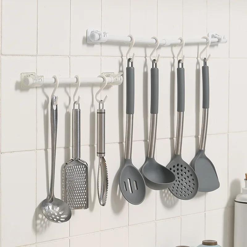 Пара крючков для карниза для штор, настенный самоклеящийся кронштейн, зажим для дверной телескопической штанги, липкий крючок, стойка для карниза для штор без перфорации