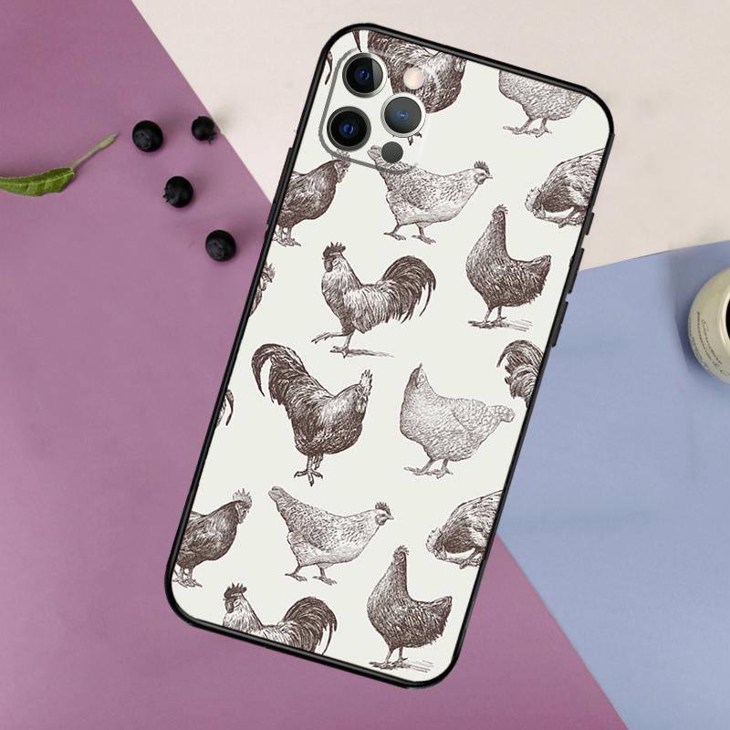 Chicken Pattern Phone Case For iPhone 17 16 15 14 11 12 13 Pro Max Plus 12 13 mini 16e 17 Air Bumper Cover