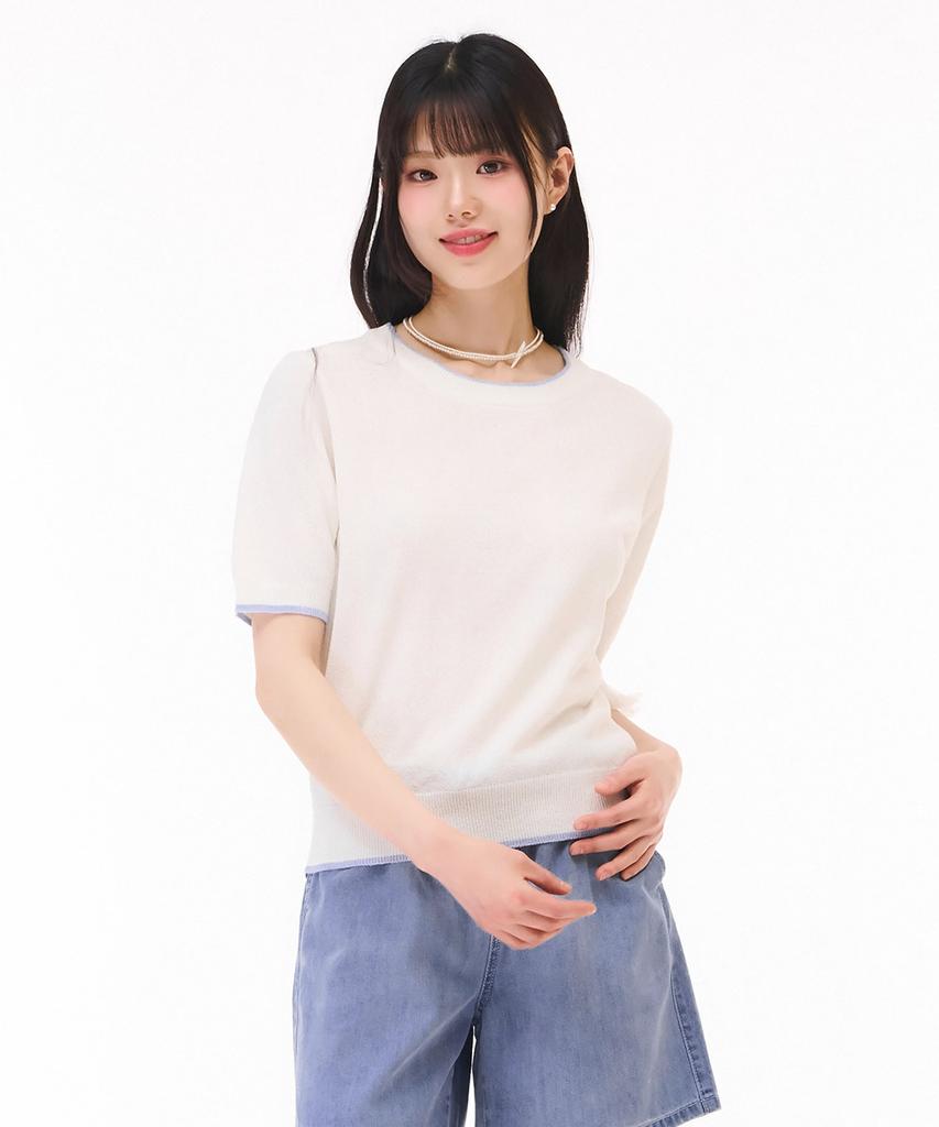 CHASECULT Women'S Crew Neck Contrast Sweater - White