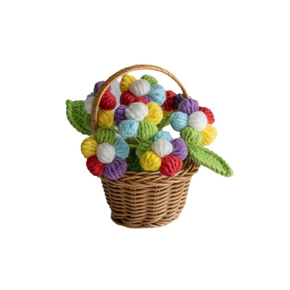 Woven Finished Knitted Flowers Handmade Puff Flower Potted Ornament Office Desktop Decoration