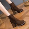 Winter Vintage Thick High Heel Women Ankle Boots Fashion Square Toe Platform Shoes Street Style Banquet Party Short Botas Mujer
