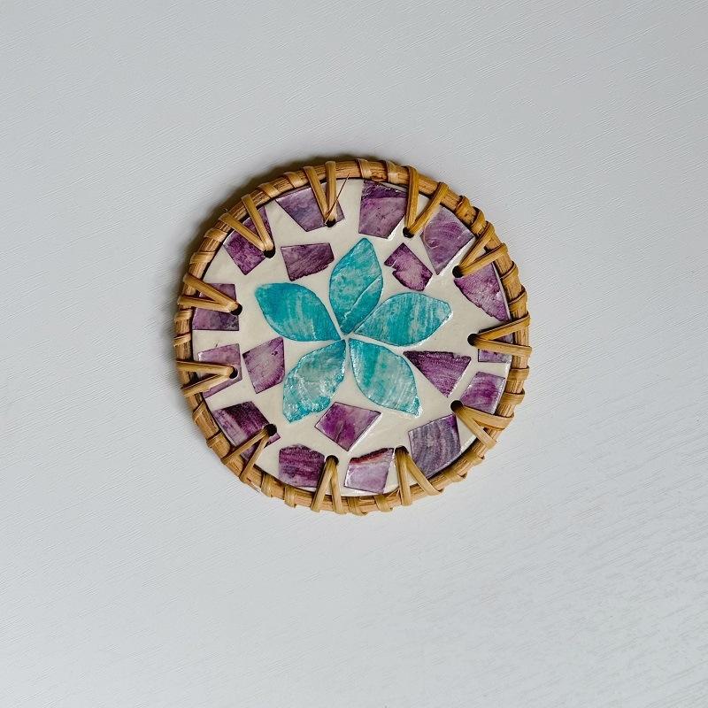 Handmade Seashell Art Coaster Seashell Coaster Handcrafted Seashell Flower Pattern Table Coasters Artistic for Home for Tables
