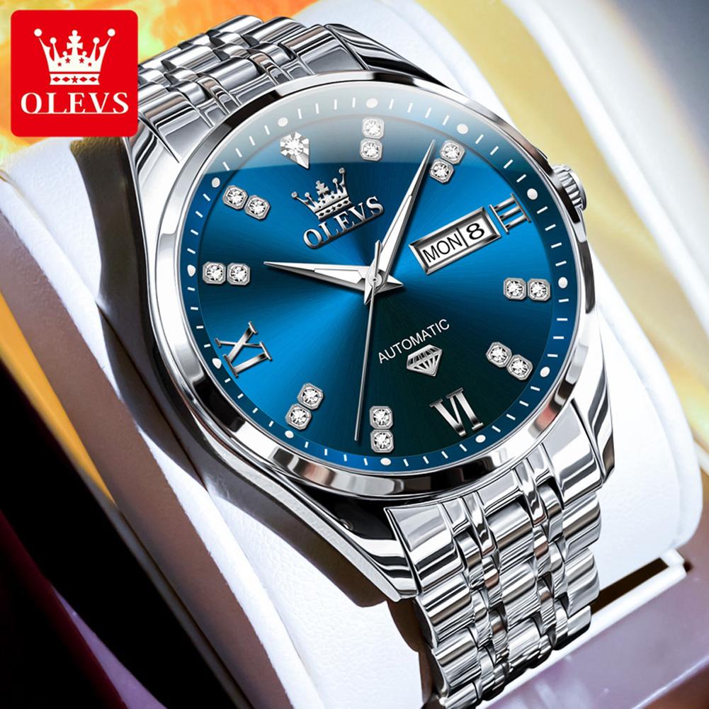OLVES Diamond Couple Watch Set Original Automatic Mechanical Wristwatch for Men Women Elegant Luxury Dual Calendar Lover's Watch