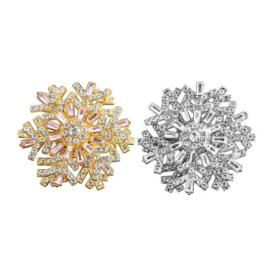 Rotating Snowflake Brooch Women Rhinestone Snowflake Lapel Pin Decorative Sparkling Brooch Pin Jewelry for Christmas Wedding Party Outfit