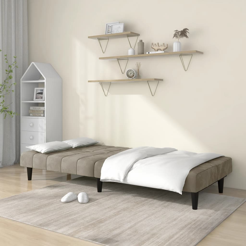 2 Seater Sofa Bed Light Gray Velvet