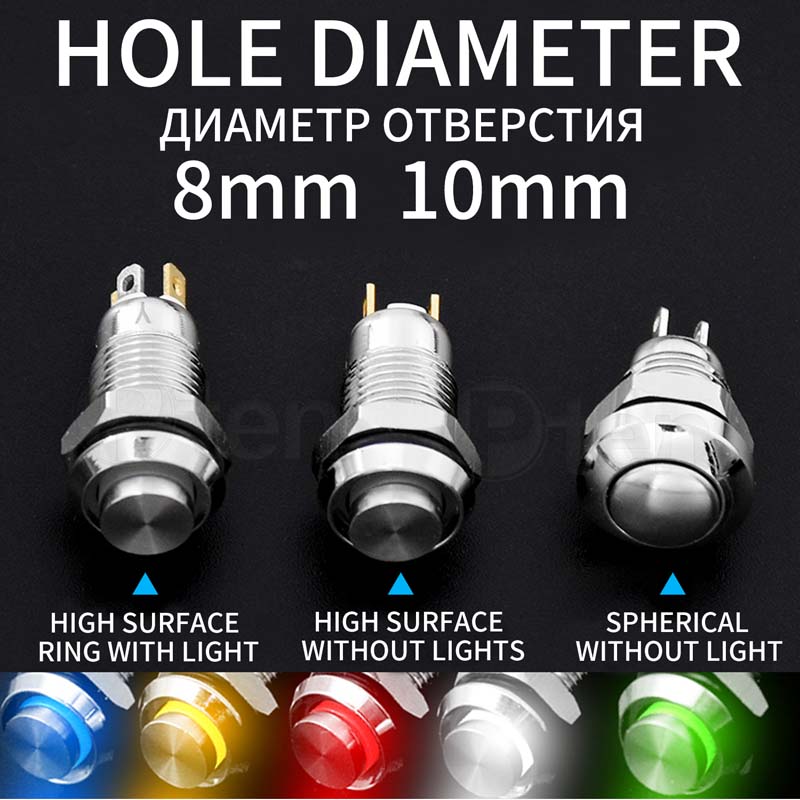 8 10 12 16 mm 3/6/12/24/110/220V pins high head small Waterproof Metal Push Button Switch LED Light Self-locking/Self-reset Switches4